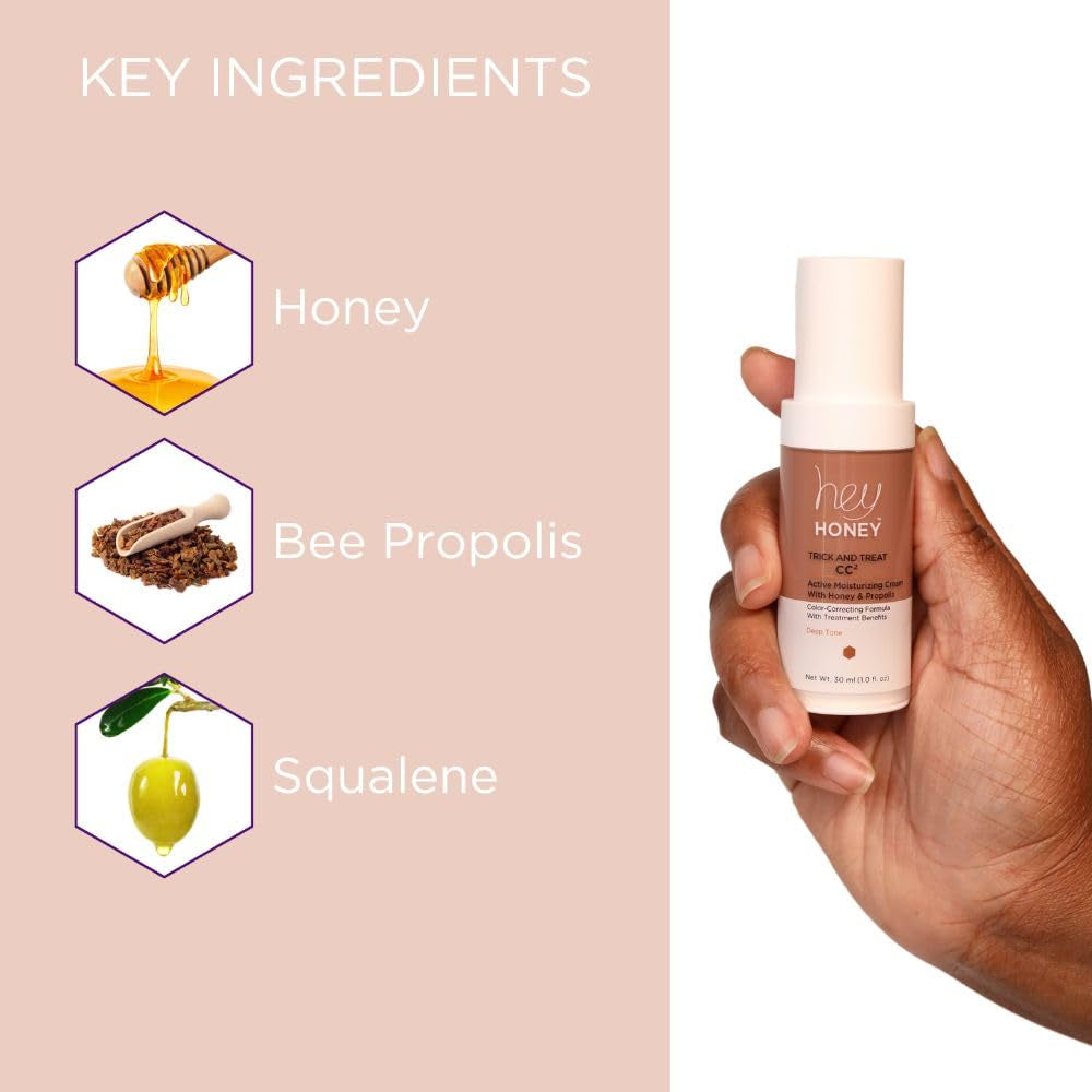 Trick and Treat CC² Cream SPF 46 | Active Moisturizing Color Correcting Cream with Honey & Propolis | Best Cover for Rosacea, Skin Redness & Mature Skin | Cruelty-Free | 1 Oz (Light Tone)