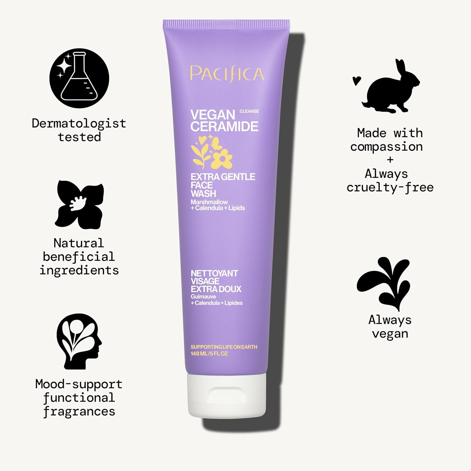 Face Wash for Sensitive Skin Facial Cleanser Vegan Ceramide Barrier Repair Extra Gentle for Daily Fragrance Free for Sensitive Skin, Clean Beauty, Vegan & Cruelty-Free Dermatologist Tested
