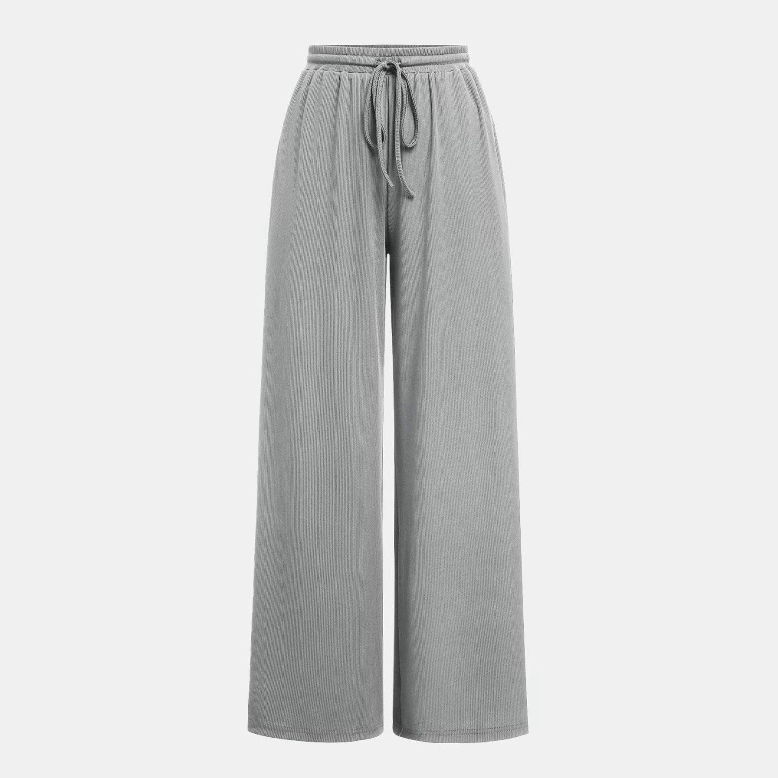 Women'S Travel Clothes Women'S Casual 2 Pieces Outfits Square Neck Sleeveless Bodysuit Drawstring Wide Leg Pants Knit Matching Sets Grey Sizel