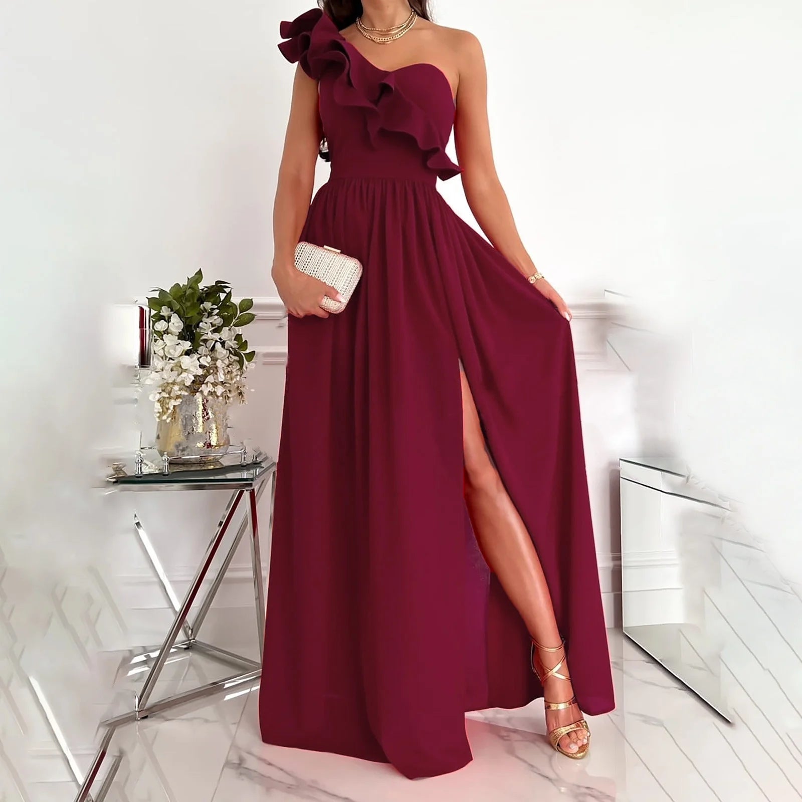 Summer Dresses for Women Clearance, Sleeveless Sloping Shoulder Sexy Long Party Club Dresses, Sizes S-2XL