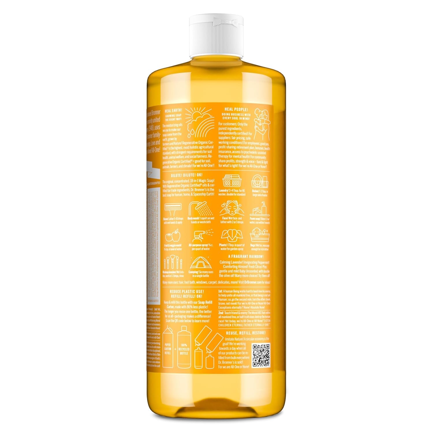 Magic Soap-Pure-Castile Liquid Soap (Citrus, 32 Ounce, 2-Pack)-Regenerative Organic Certified Oils, 18-In-1 Uses: Body, Hair, Laundry, Pets & Dishes, Concentrated, Vegan, Non-Gmo
