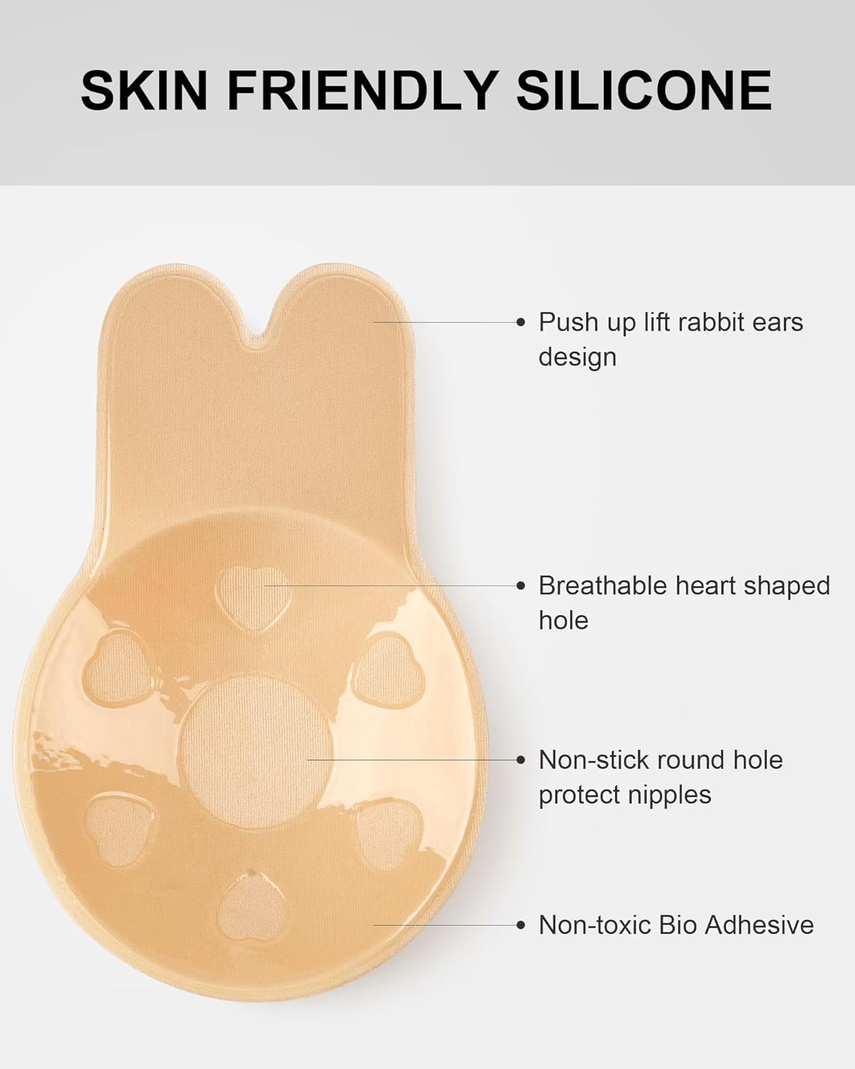 Sticky Push-Up Bra (2 Pairs) – Strapless, Backless with Nipple Covers