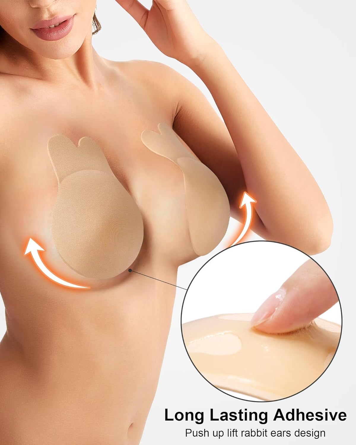 Sticky Push-Up Bra (2 Pairs) – Strapless, Backless with Nipple Covers