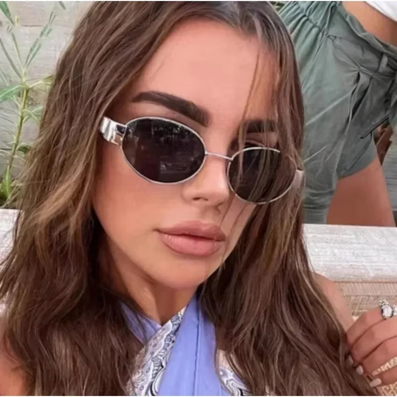 2024 Steampunk Sunglasses Retro Women'S Oval Sunglasses Fashion Women'S Classic Retro Small Metal Brand Glasses UV400