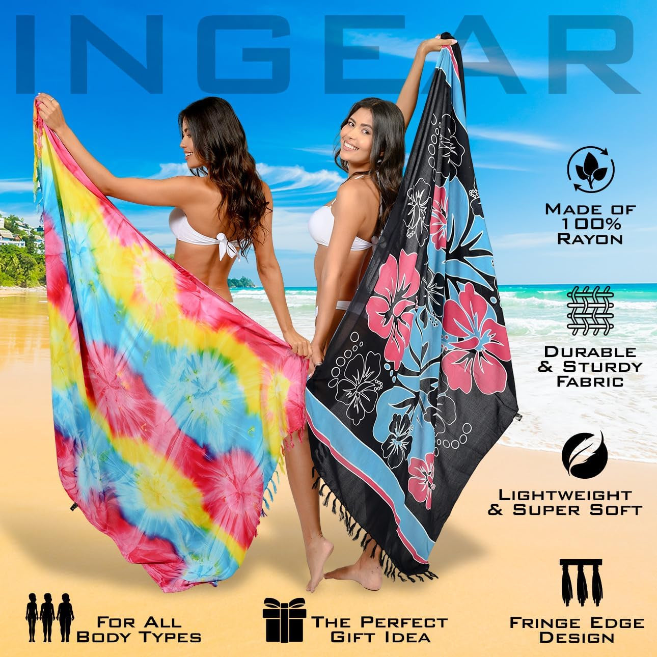 Sarong Bathing Suit Cover up for Women – Long Pareo Beach Wraps, Swimsuit Coverup Skirt, Stylish Bikini Cover Up