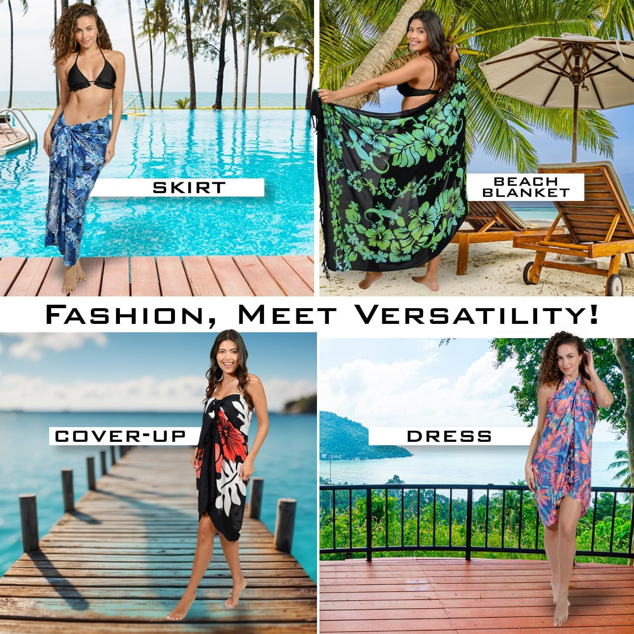 Sarong Bathing Suit Cover up for Women – Long Pareo Beach Wraps, Swimsuit Coverup Skirt, Stylish Bikini Cover Up