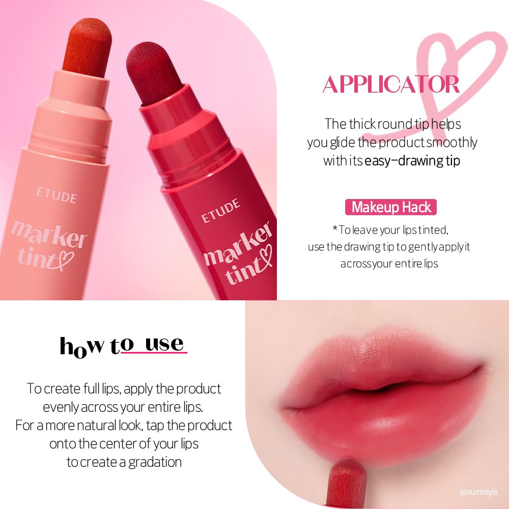 Dear Darling Marker Tint #4 Mlik Strawberry (5G) | Hydrating & Long Lasting Lip Stain | High Pigmented Lip Maker with Easy Drawing Tip | Korean Lip Tint, Korean Makeup, Kbeauty
